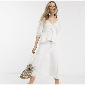 NWT Free People White Peasant Top Size XS Boho Prairie Cottage-core